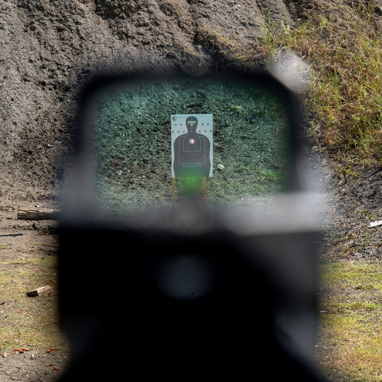Red dot view through MERCURY Reflex Sight showing on-target clarity