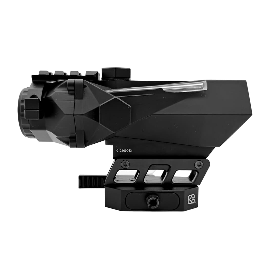 Black tactical device with rail mount on a white background